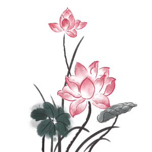 水墨中国风山水花草植物建筑梅花竹子荷叶PNG免扣PPT手绘素材图片